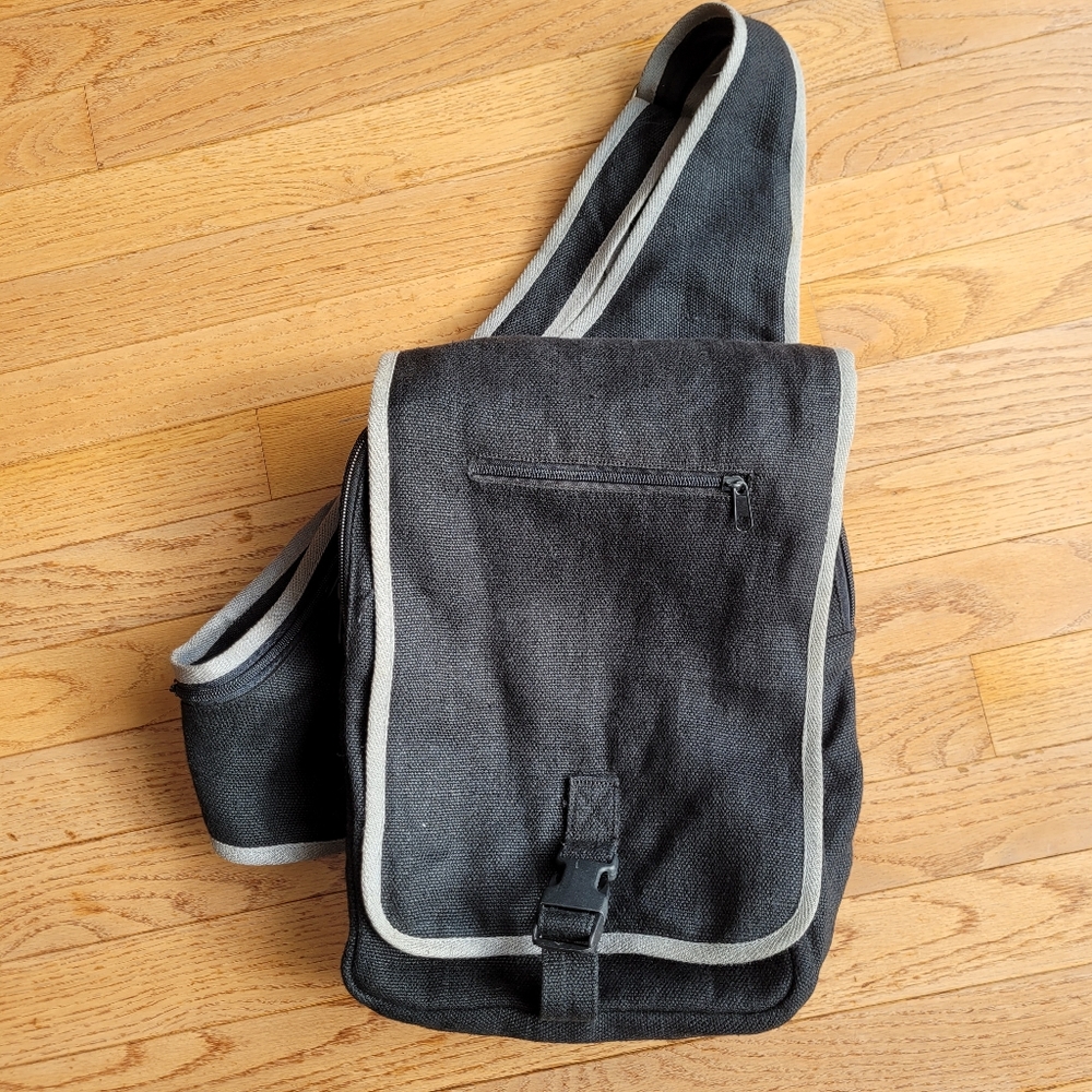 Hemp Crossbody Bag Medium Natural Black Grey Ecolution